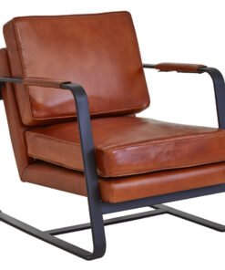 Alternative view of Belgravia Brown Leather Armchair With Black Iron Frame