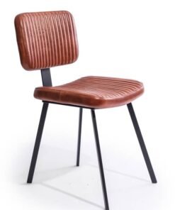 Industrial Vintage Ribbed Dark Leather & Iron Chair