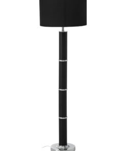 Hanah Black Snake Leather Effect Floor Lamp with Chrome Base and Black Shade