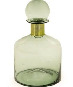 Large Green Glass Apothecary Bottle with Brass Neck
