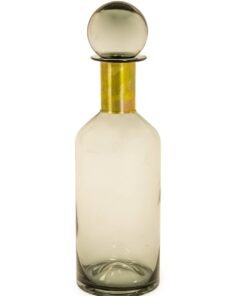 Tall Smoke Grey Glass Apothecary Bottle with Brass Neck
