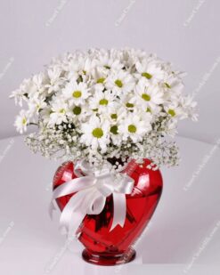 Aynı Gün Hızlı Teslimat'' Sevgi Sihri Kalp Vazoda Papatya