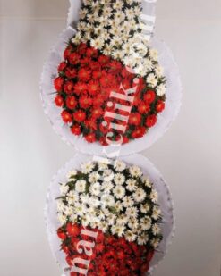 Kırmızı Beyaz Düğün Açılış Nişan Çelenkleri Çift Katlı