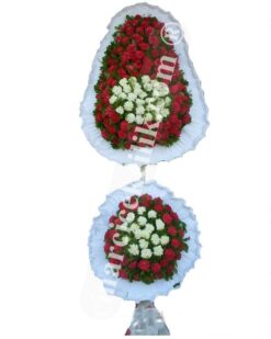 Beyaz Kırmızı Düğün Nişan Açılış Çelenk Çift Katlı