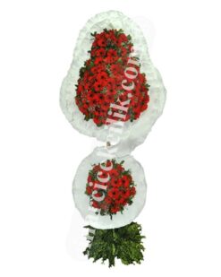 Kırmızı Renkte Çift Katlı Düğün Nişan Açılış Çelenk