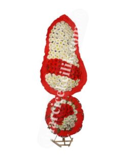 Kırmızı Beyaz Çift Katlı Düğün Nişan Açılış Çelenk