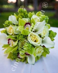 Gelin Buketleri Yeşil Orkide Somon Gül