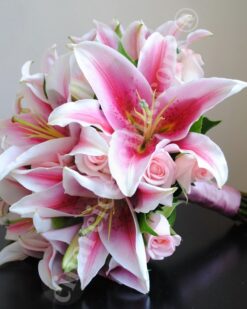 Pembe Gül Pembe Lilyum Gelin Buketleri GB190