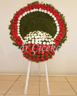Tek Göbekli Kırmızı Beyaz Cenaze Çelengi