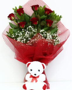 Oyuncaklı Kırmızı gül Buketi