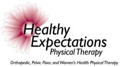 Logo of Healthy Expectations Physical Therapy with a flower design.