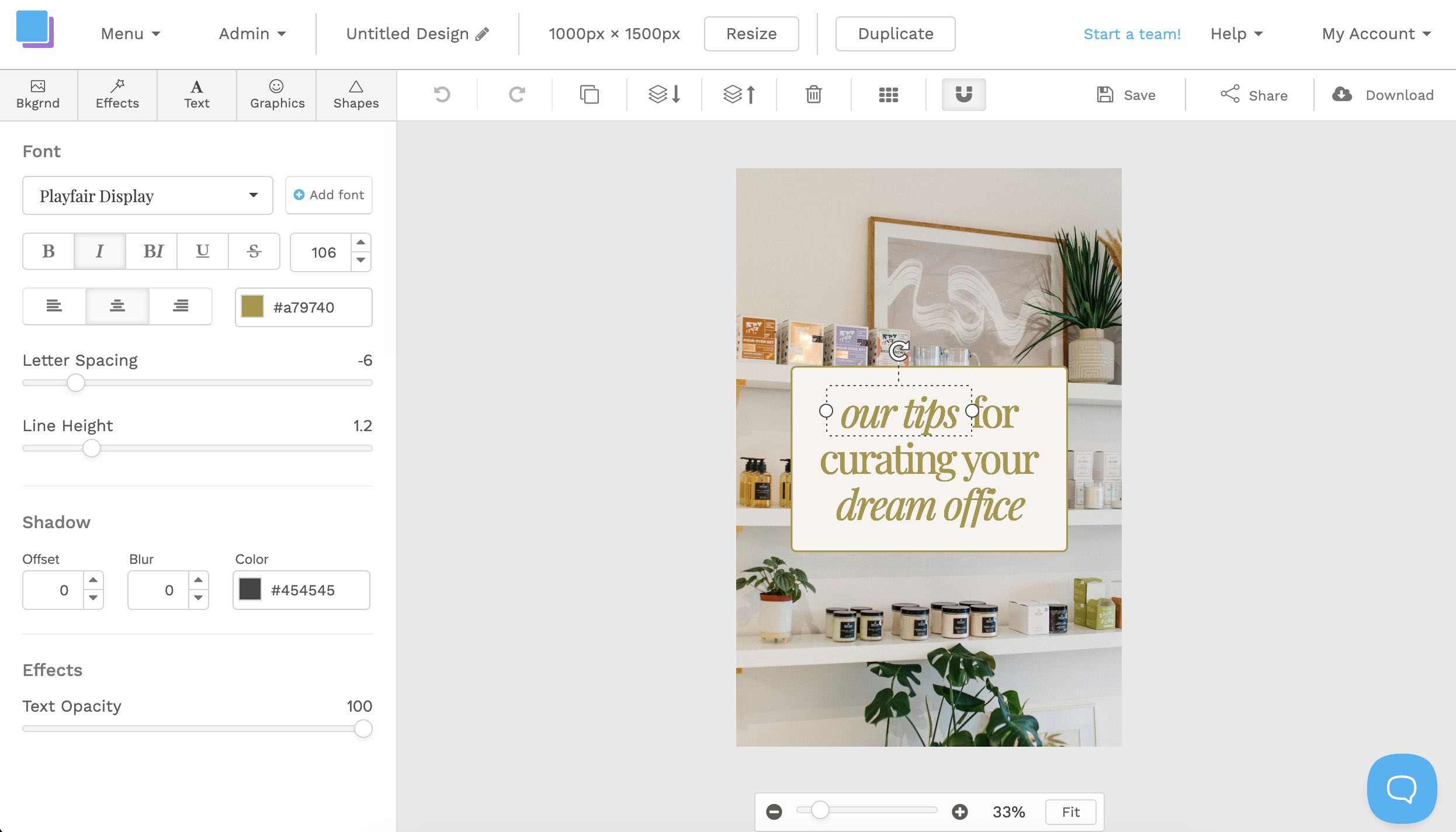 Free text editor in Snappa
