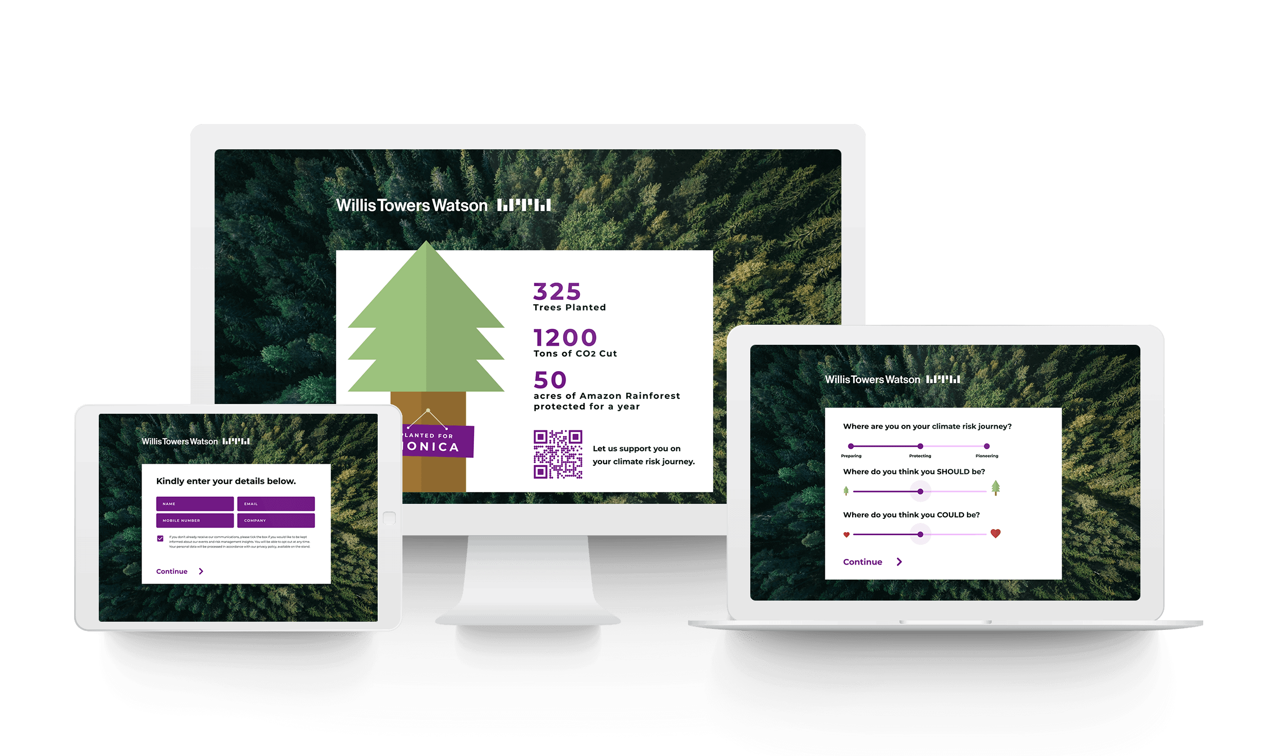 Willis Towers Watson Website on White Devices Showing Mobile Developemnt Optimisation on Tablet, Laptop and Desktop
