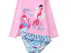 Costumul de baie cu protectie solara: evaluat UPF 50+, blocheaza mai mult de 98% din radiatiile UV daunatoare ale soarelui, va poate proteja mai bine pielea. Material: Tesaturi: 84% nailon + 16% spandex; Captuseala: 98% poliester + 2% spandex. Marimi de la 70 cm la 110 cm (aprox maxim 4 ani )