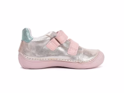 Pantofi din piele pentru copii cu supinație, model roz și argintiu, confortabili și durabili.