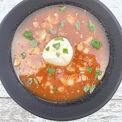 Chilled Juicer Tomato Soup with Burrata
