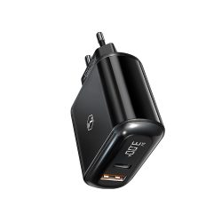 Зарядно устройство Xmart 1 x USB QC3.0 и 1 x Type-C PD, 20W, LED дисплей, черно - 1