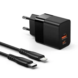 комплект-зарядно-устройство-с-кабел-xmart-type-c-plus-usb-20w-charger-plus-type-c-lightning-cable-черно