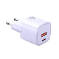 Компактно лилаво гланцово зарядно устройства с общо два порта USB-C и USB-A. Xmart NanoSeries Gan с мощност 33W - 1
