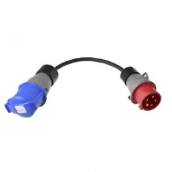 Адаптер за зареждане Червен трифазен 16А щепсел към Евро контакт 32А, Син - 1