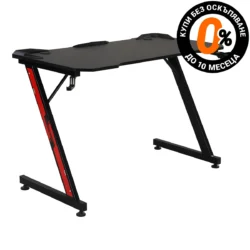 Бюро за офис работа и дълги гейминг сесии Xmart Ergo със стоманена конструкция и ефектен плот с карбонов финиш. Закачалка за слушалки, поставка за чаша и отвори за кабели. Достъпна цена - 5