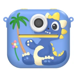 Фотоапарат играчка с термален принтер Xmart P9. Всяко дете може да заснеме видео и снимка през двете вградени камери и веднага да разпечата забавно копие на хартия. Защитен кейс син динозавър - 1