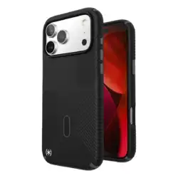 Здрав черен калъф Speck Presidio Grip ClickLock за iPhone 17 Pro Max, които ще предпази при изпускане корпуса, камерите, дисплея и бутоните на устройството. Оребрен гръб и MagSafe магнитна функция - 1