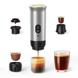 Преносима кафе машина Xmart 72W за къмпинг и туризъм. Съвместима с Nespresso, Dolce Gusto капсули и смляно кафе. Загрява вода и функция студено кафе. Сива - 2