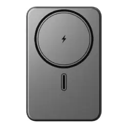 Черна преносима външна батерия за дозареждане на телефон и таблет. Xmart PB-505S е с голям капацитет 5000 mah, бързо зареждане 15W, дигитален дисплей, Magsafe функция и USB-C порт - 2