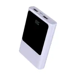 Компактна преносима батерия за бързо зареждане на смартфони и дигитални устройства Diva PB-105W с капацитет 10000mah и 20W мощност. Бял матов корпус със стилен черен гланцов цифров дисплей. USB-A и USB-C портове - 4