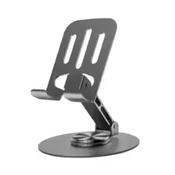 Метална стойка с ротиращ механизъм за поставяне под ъгъл на смартфони и малки таблети върху бюро. Xmart HD-1034 сива, сгъваема и здрава - 1