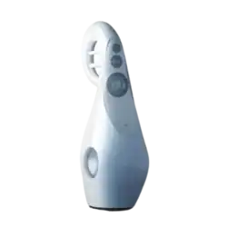 Enceinte colonne Vivid Audio G4 S2 blanche vue de face avec trois haut-parleurs sur la face avant, twitter, haut-medium et bas-medium protégés par une grille et un haut-parleur de grave sur le côté