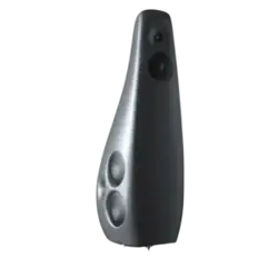 Enceinte colonne Vivid Audio Kaya 90 grise foncée vue de trois-quart avec les haut-parleurs d'aigu et de médium à l'avant et deux haut-parleur de grave l'un au-dessus de l'autre sur le côté