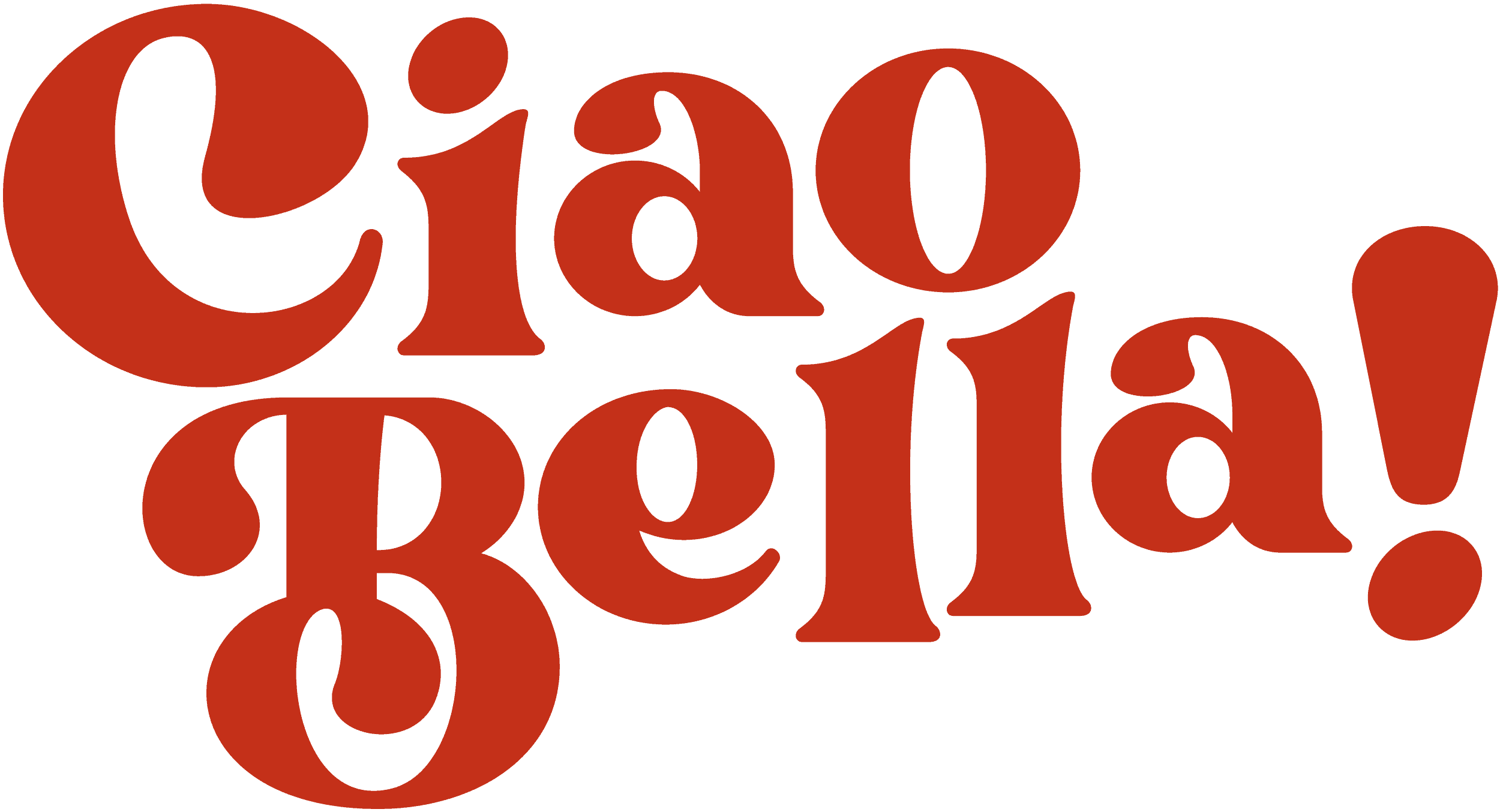 Ciao-Bella-Logo_Red Red Ciao Bella logo with bold retro-style typography, representing the vibrant Italian dining experience.