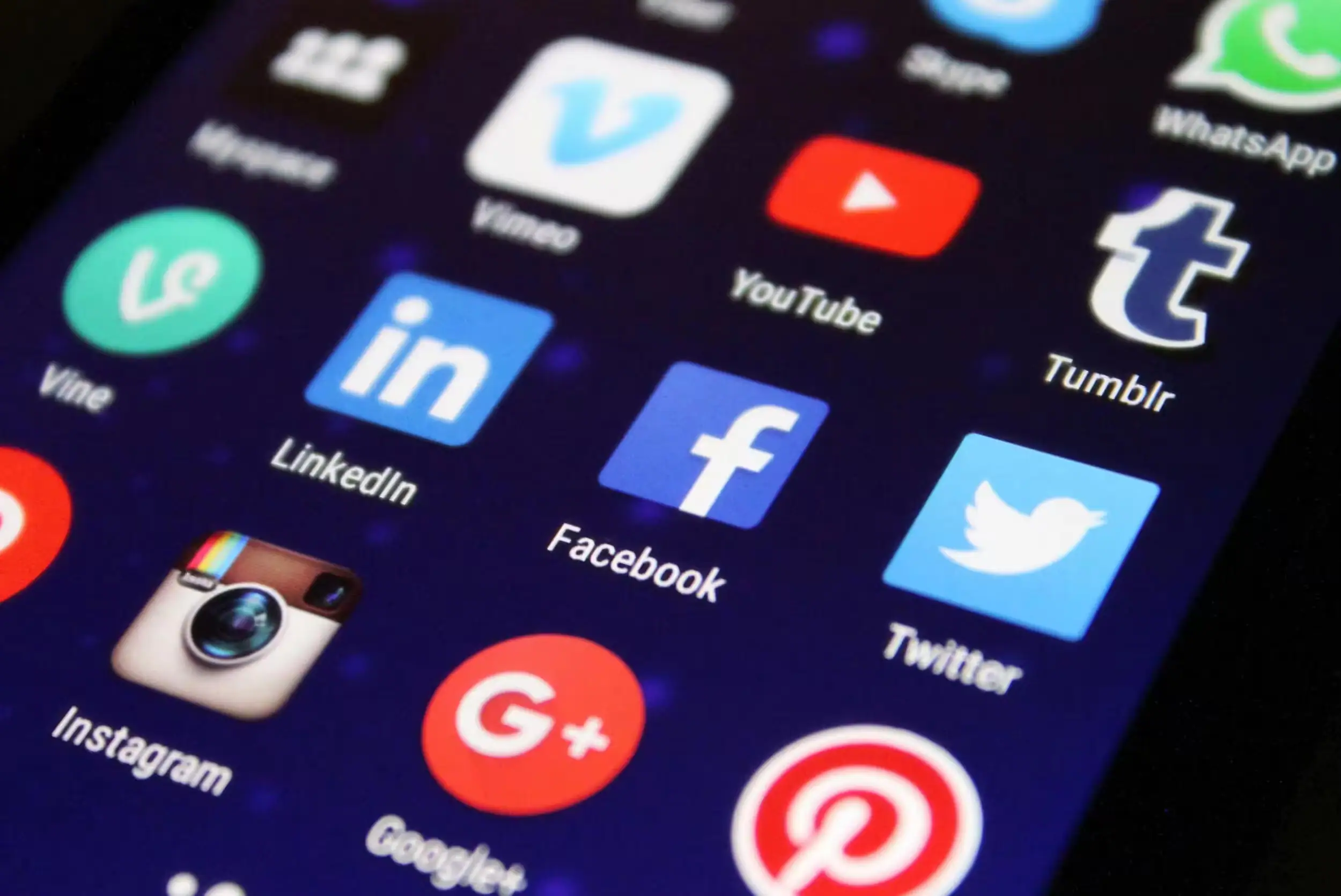 An image of a phone screen displaying popular social media apps.
