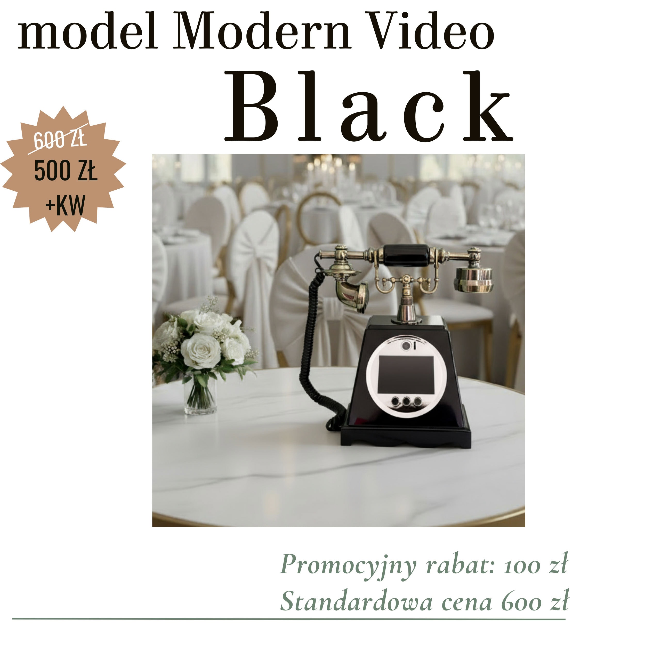 Video księga gości Modern Video Black z ekranem – nowoczesna audiovideo księga gości 2026 na eleganckim przyjęciu weselnym