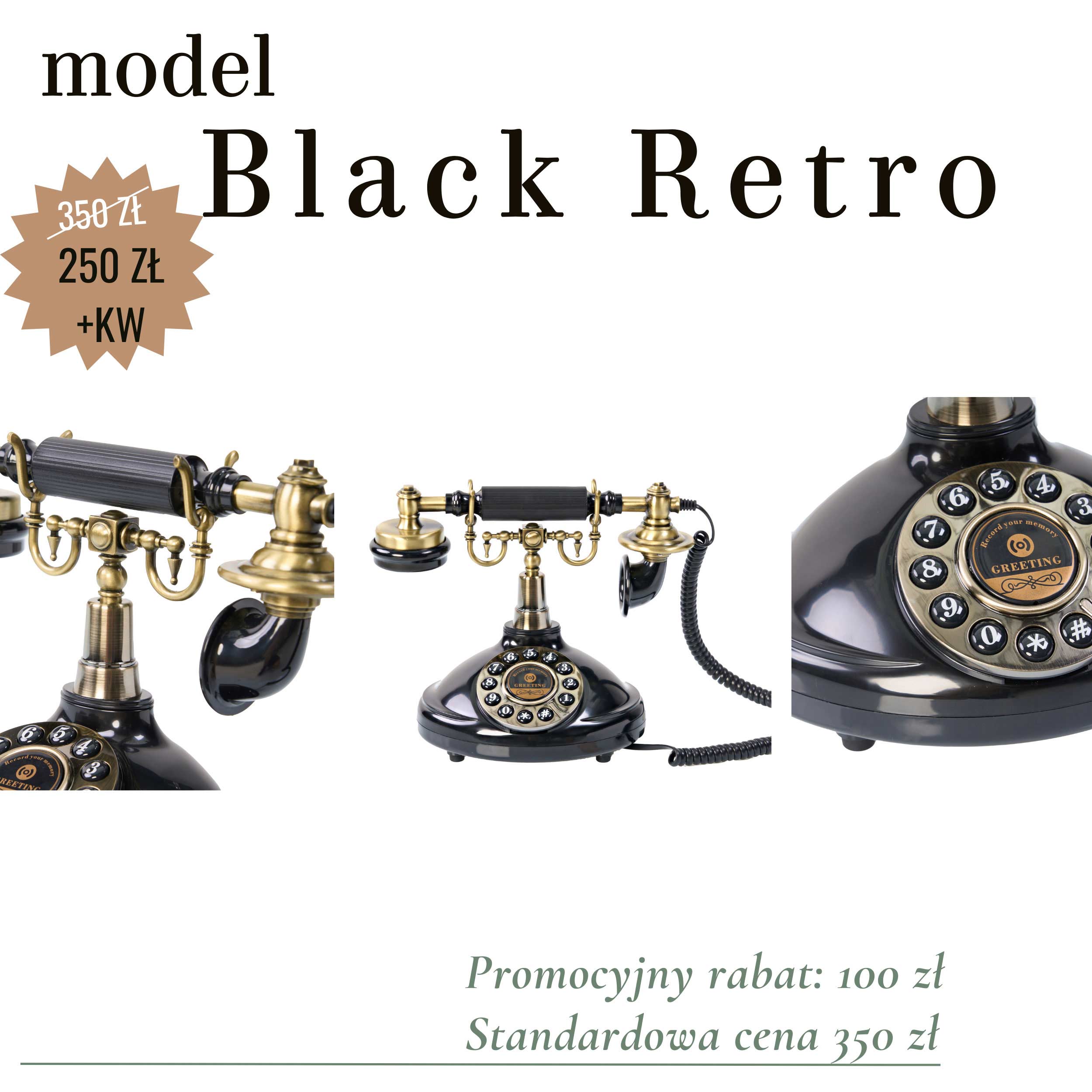 Czarny retro telefon życzeń w stylu vintage – oryginalna audio księga gości na wesele w stylu Art Deco