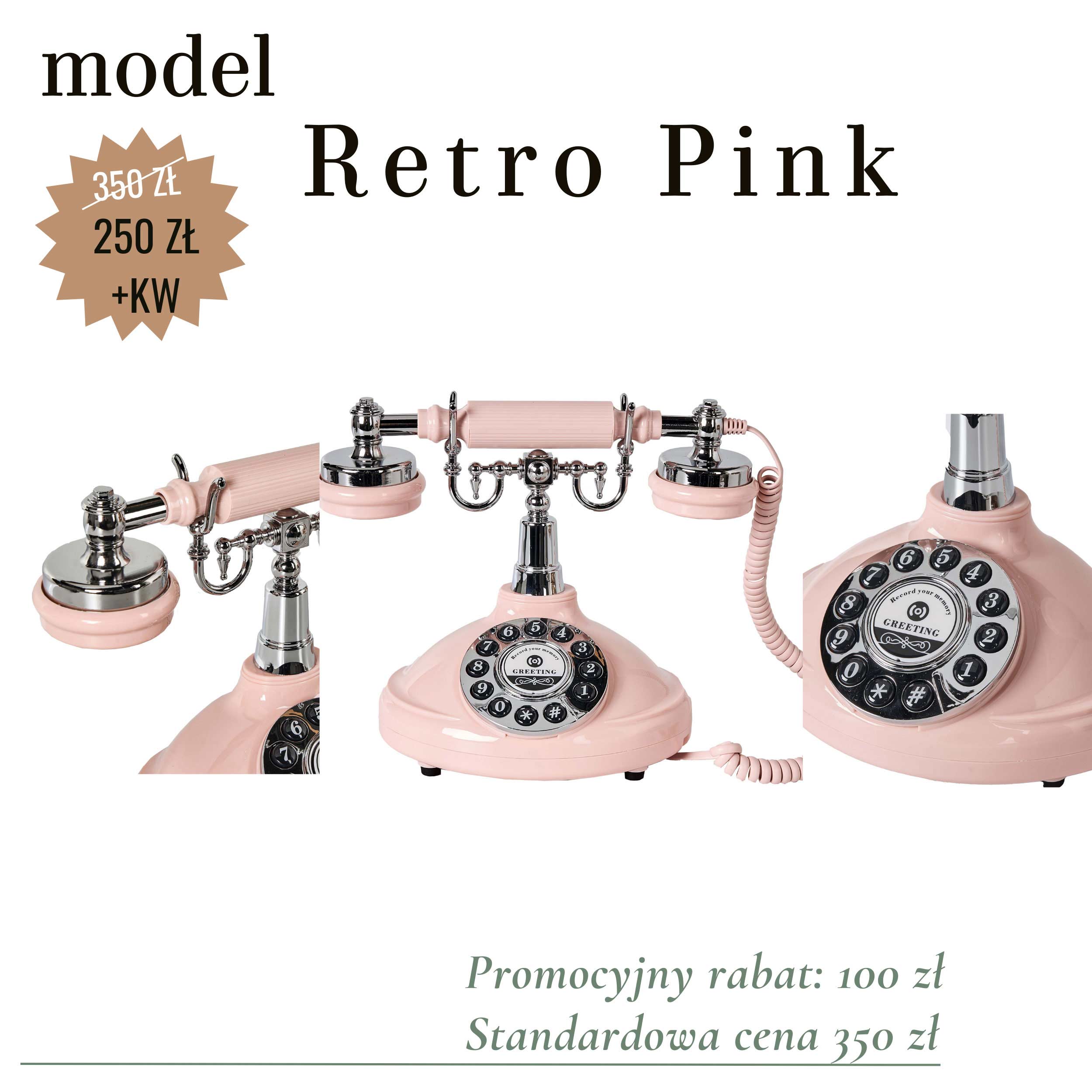 Pudrowo różowy telefon życzeń Retro Pink – stylowa audio księga gości na wesele w stylu boho i romantycznym