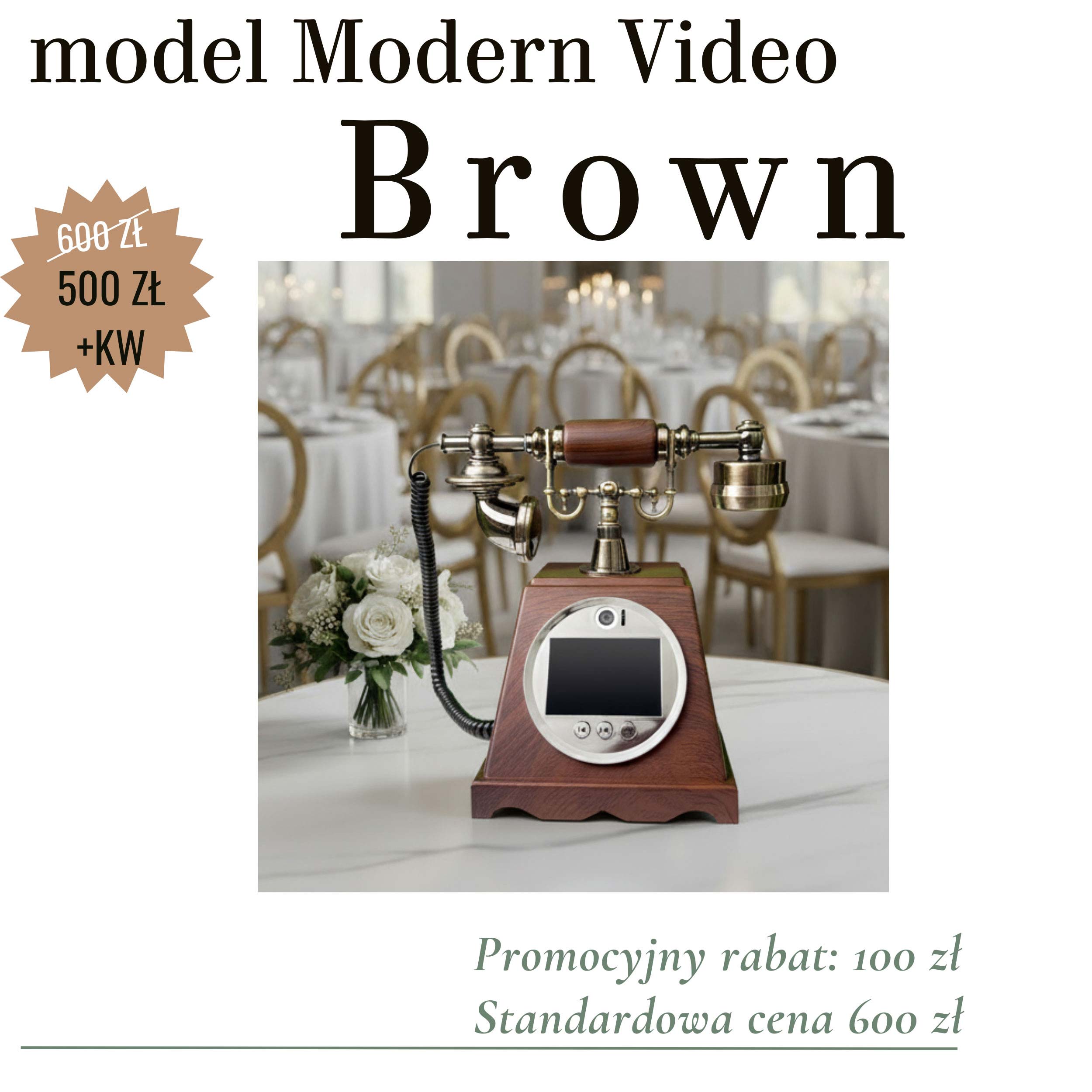 Video księga gości Modern Video Brown z ekranem – nowoczesna audiovideo księga gości 2026 na eleganckim przyjęciu weselnym