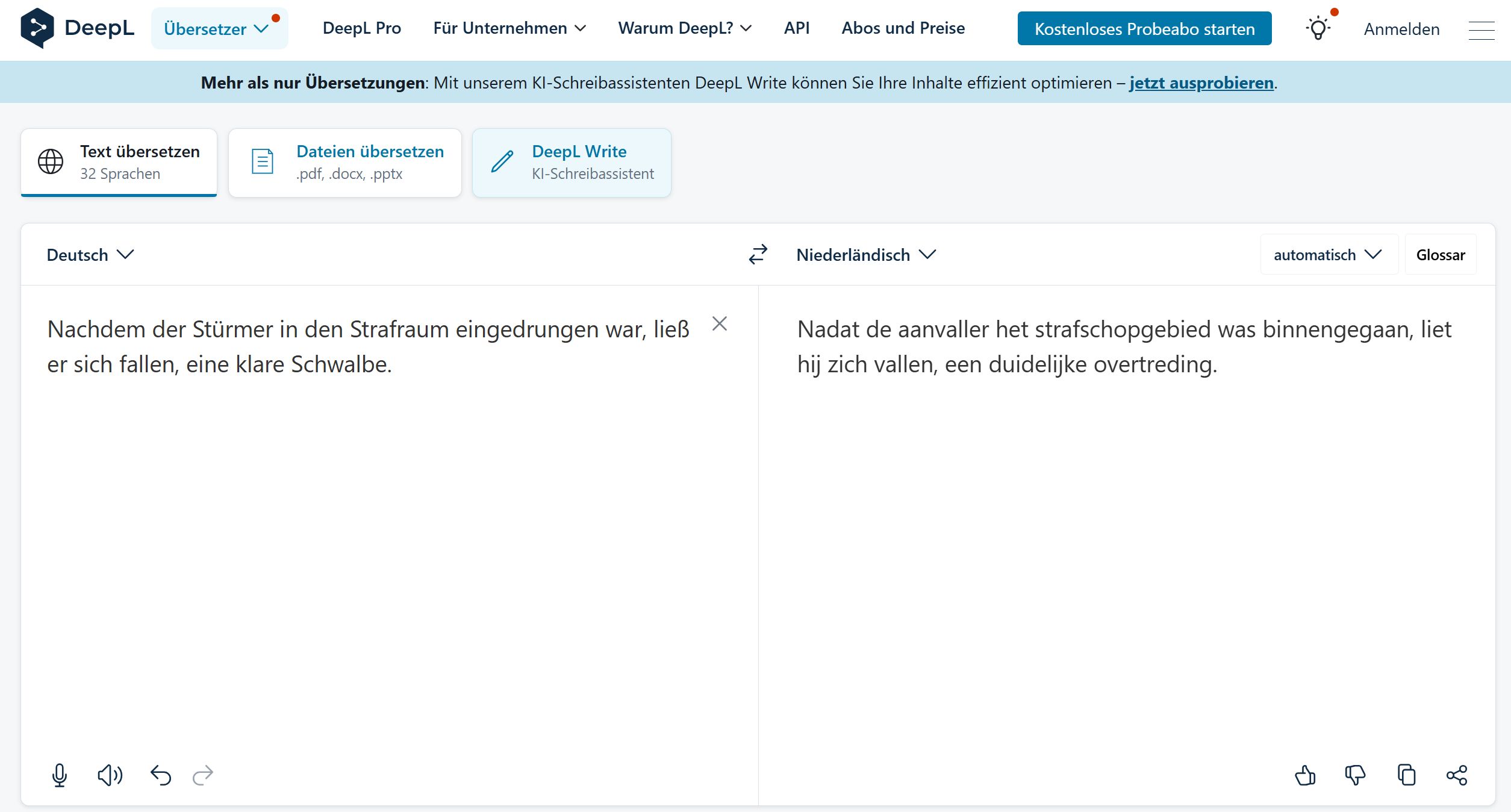 DeepL, der Rekordhalter bei der Übersetzungsgenauigkeit (Screenshot)