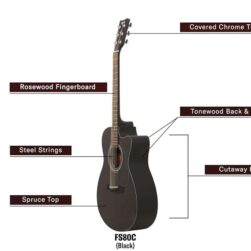 Yamaha Spruce Wood Fs80C Black Concert Cutaway Guitar - Image 2