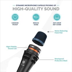 DIGIMORE Super-Cardioid Dynamic Microphone | Durable Metal Body | XLR to 6.35mm 20ft Cable with Mic Holder | Ideal for Vocals, Singing, Live Performance & Public Gatherings (D-1090) - Image 4