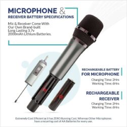 DIGIMORE Dual UHF Wireless Microphone for Singing | 8Hrs Battery | d-350 - Image 3