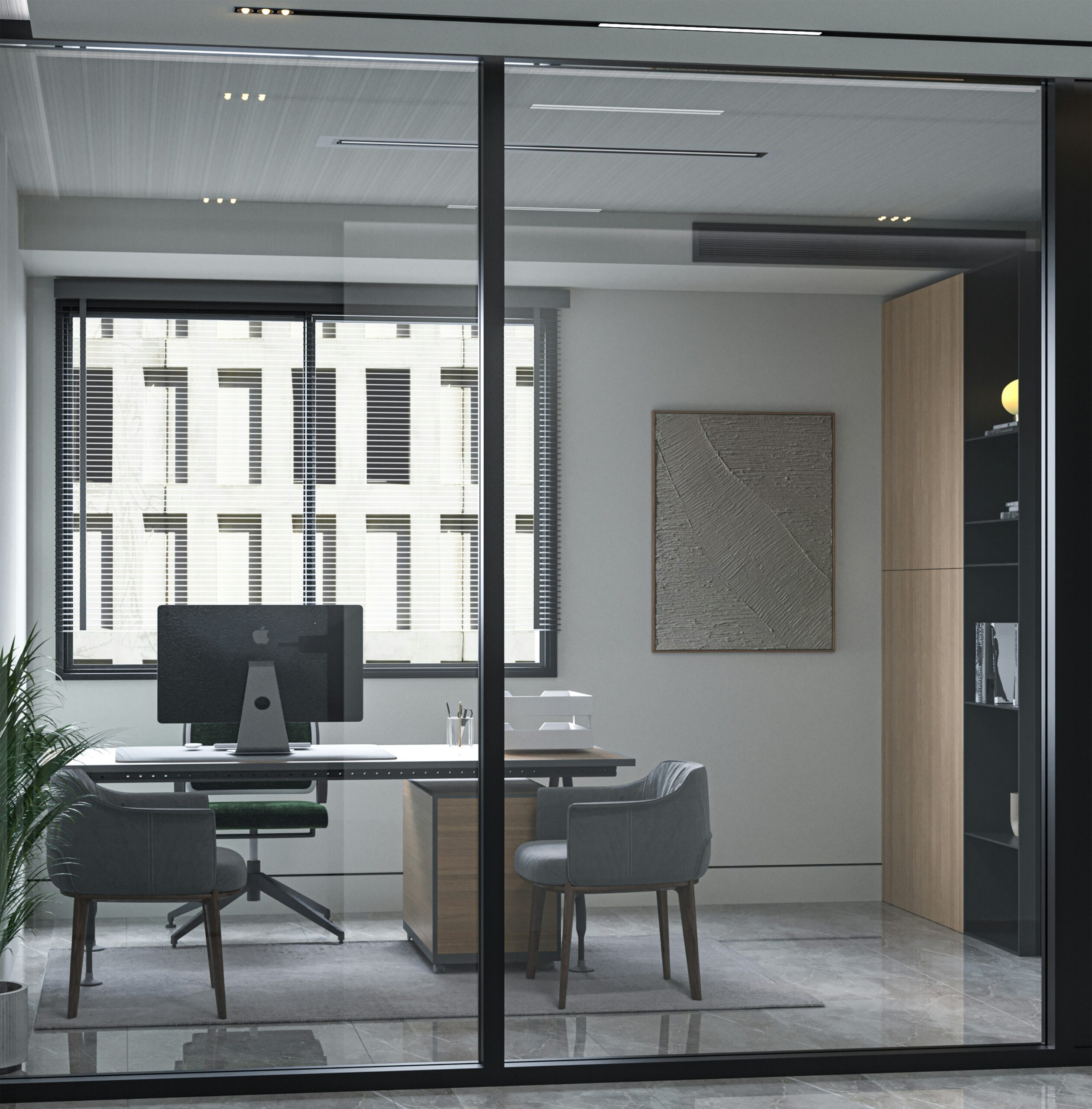 Büro Innenarchitektur mit offenen Zonen für Zusammenarbeit und Kommunikation