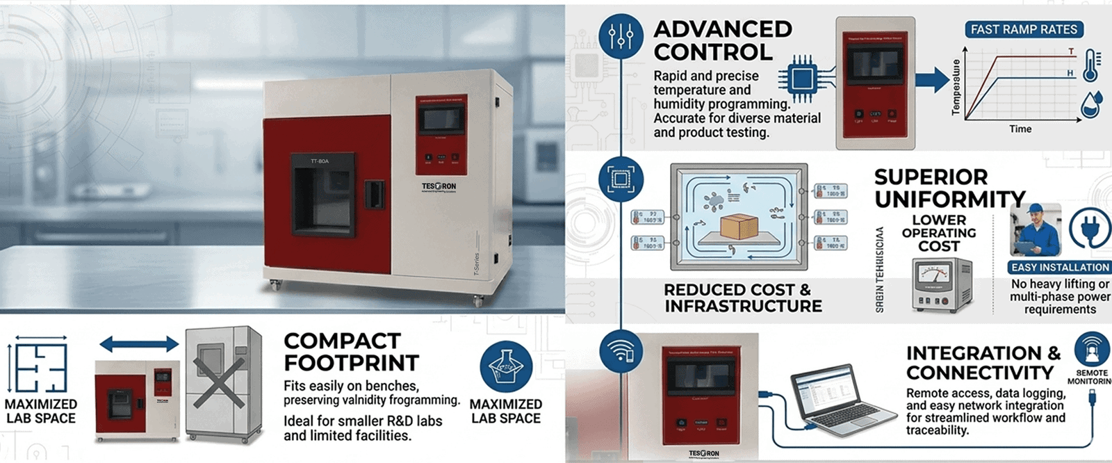 Benchtop environmental test chamber with advanced temperature and humidity control for lab testing