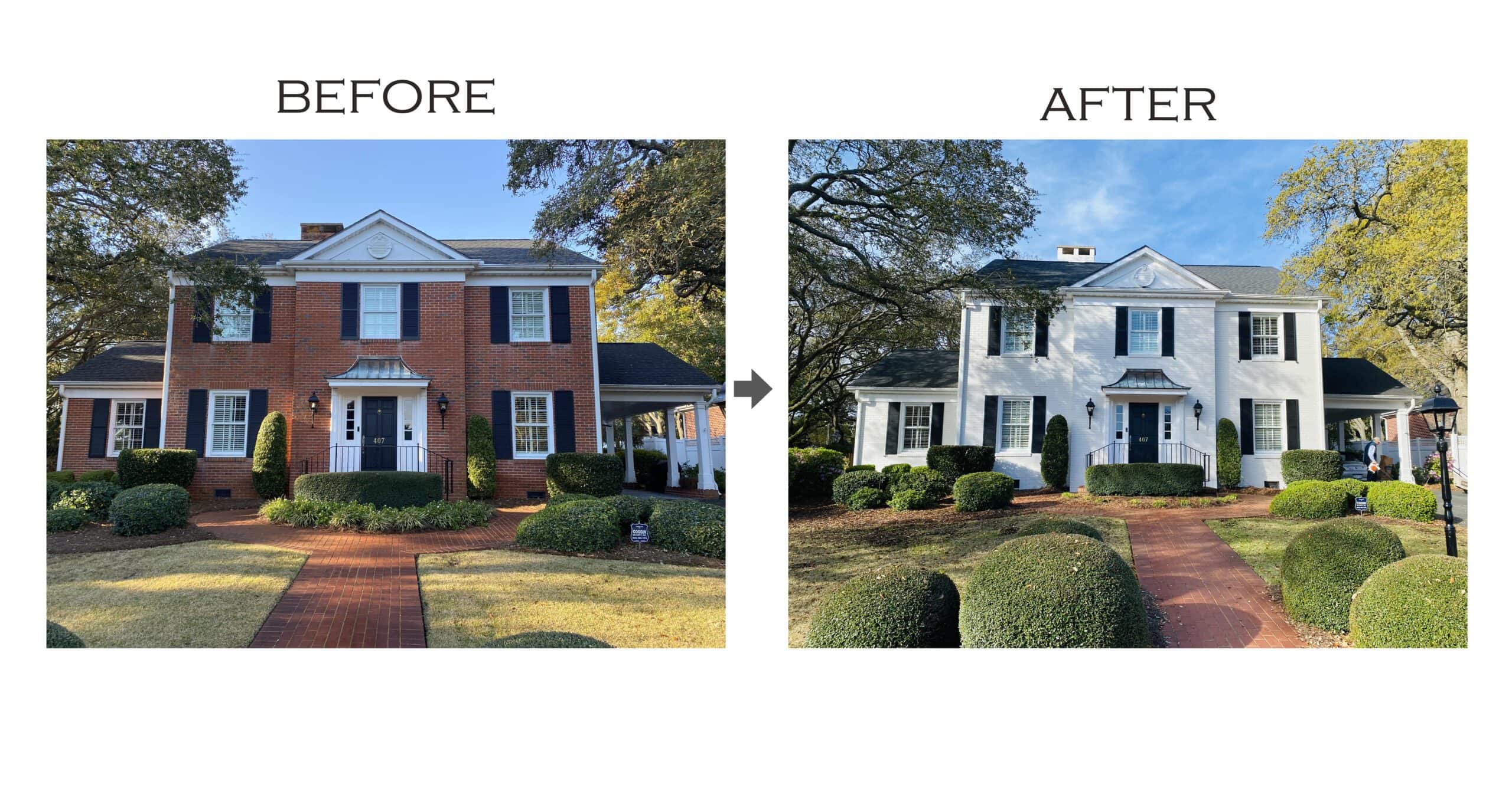 Painting a brick home in Myrtle Beach.