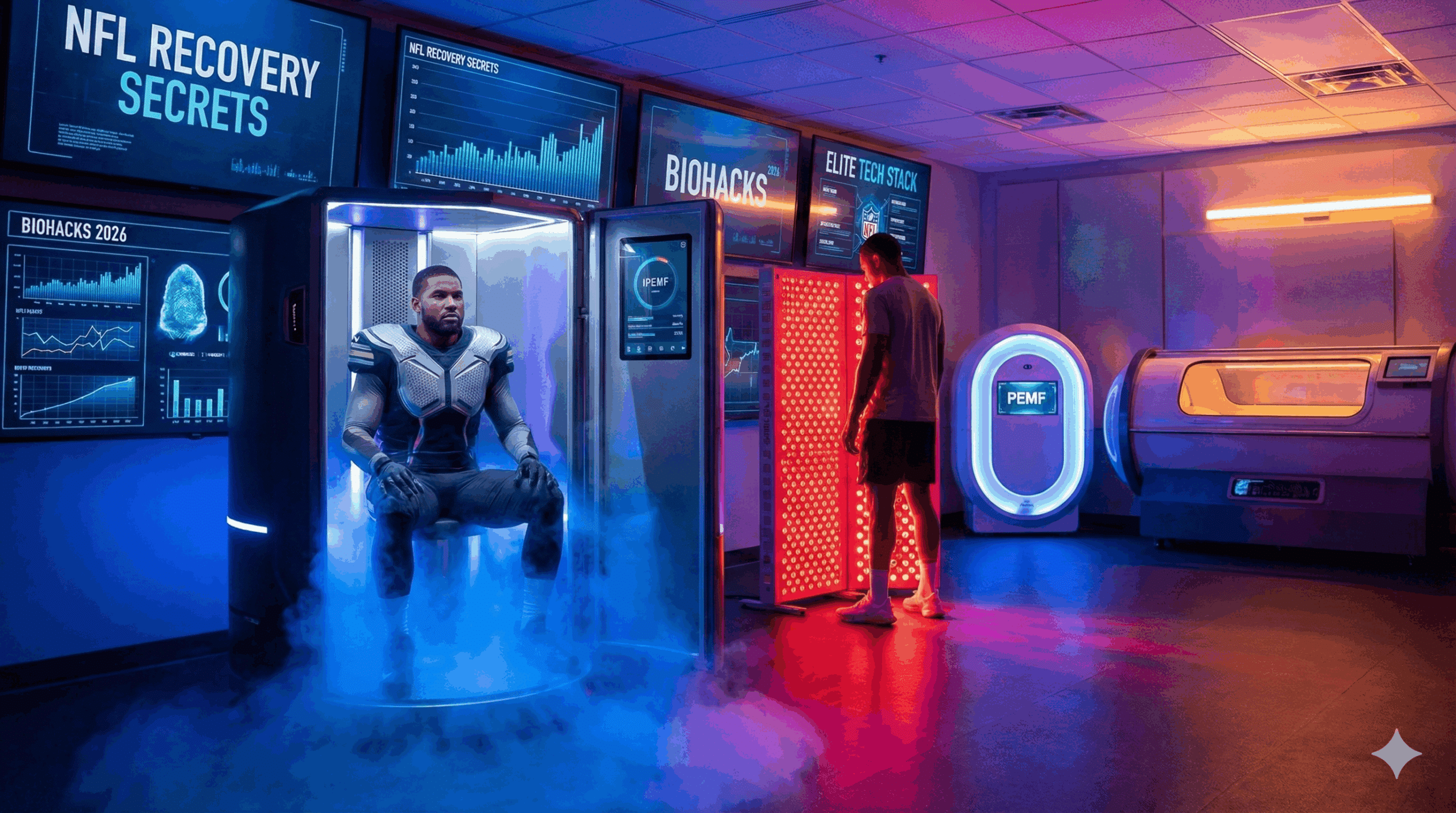 Athlete experiencing NFL-level recovery in Newport Beach using advanced biohacking technology.