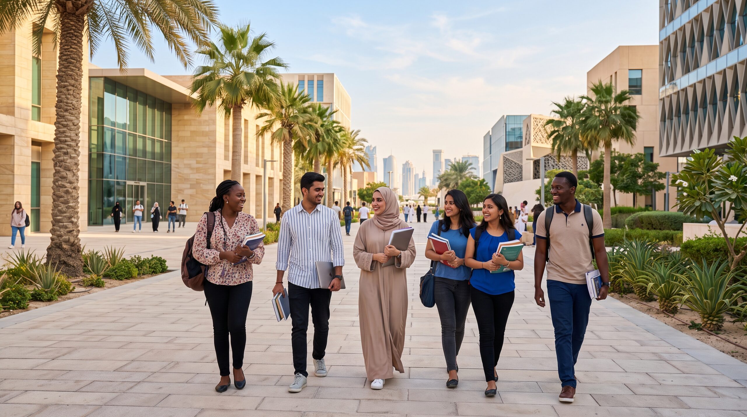 International students on the Hamad Bin Khalifa University Scholarship in Doha, Qatar, applying for the scholarship