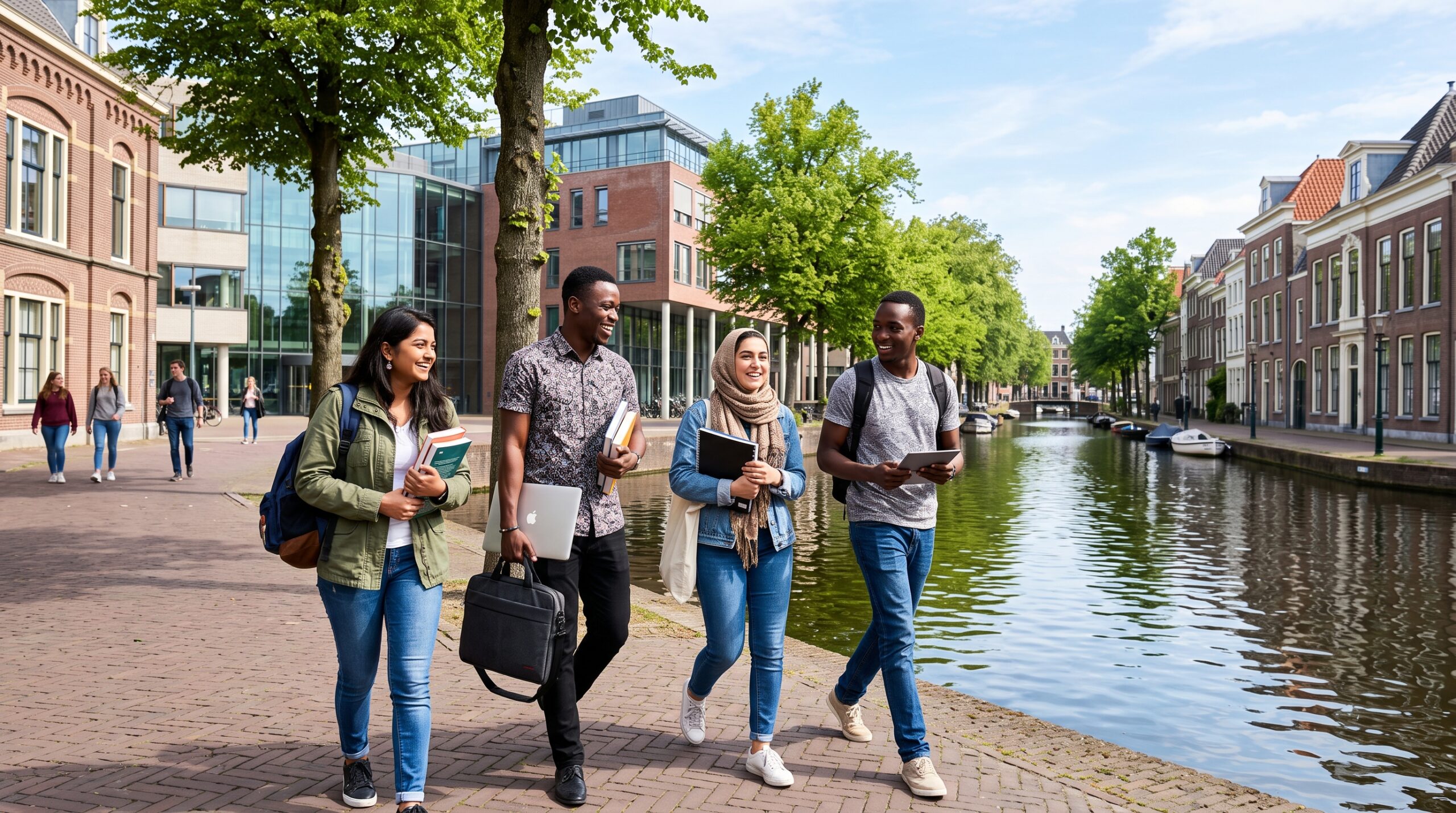 International students on a Dutch university campus, funded by the NL Scholarship