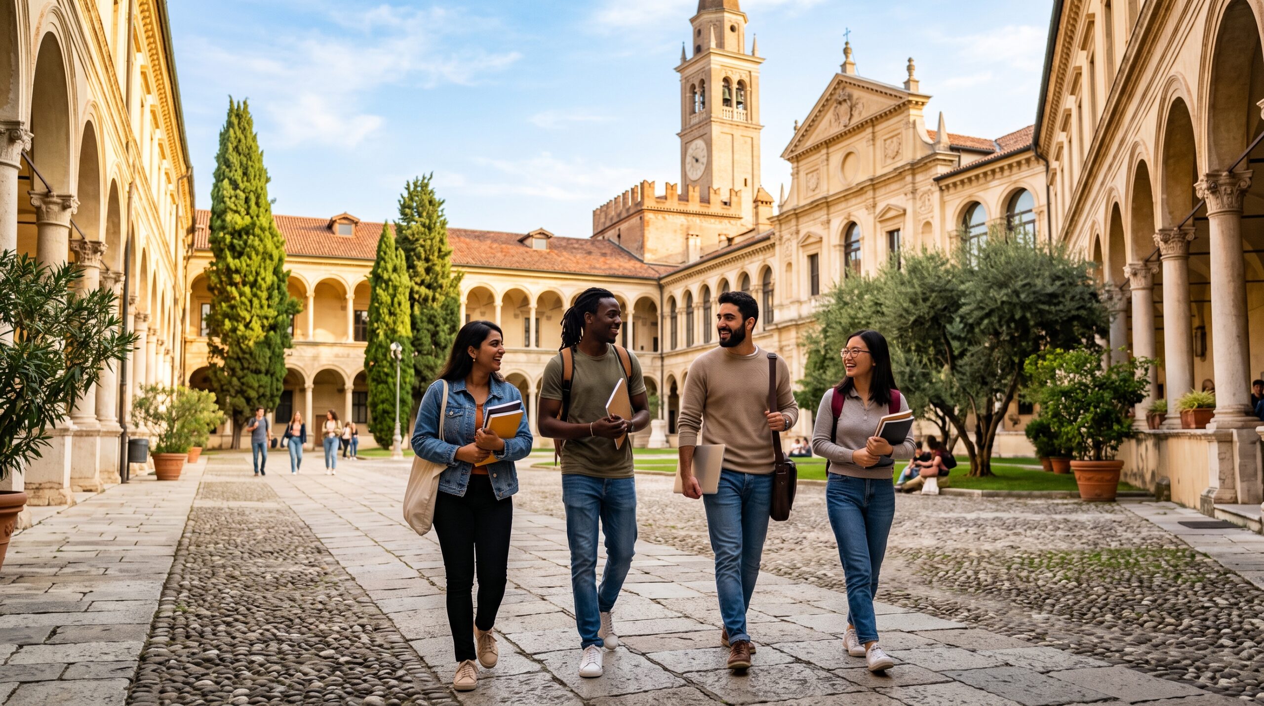 International students on an Italian university campus, funded by the Italian Government Scholarship MAECI